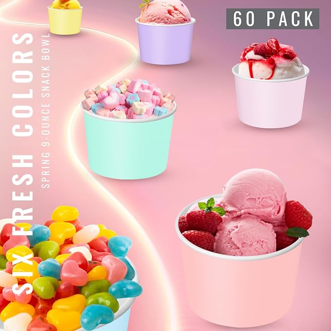 Jingmore Paper Ice Cream Cups 9oz Colored Disposable Dessert Bowls - Image 3