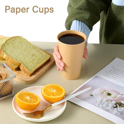 LITOPAK 100 Pack 16 oz Kraft Paper Coffee Cups, Disposable Coffee Cups | - Image 6