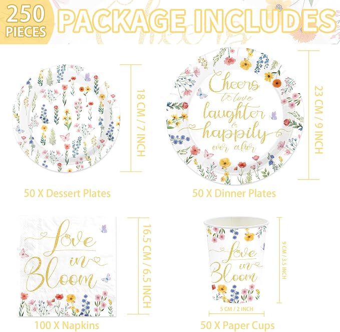250Pcs Wildflower Bridal Shower Supplies - Image 4
