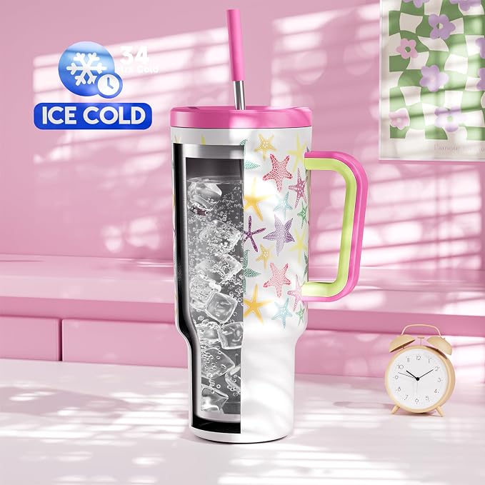 Meoky 40 oz Tumbler with Handle and Straw: Glow in the Dark Tumbler with Lid - Image 2