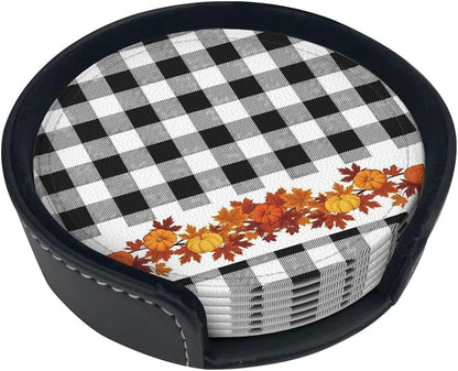 6 Pcs Thanksgiving Fall Pumpkin Maple Leaves Black White Buffalo Check Plaid - Image 2