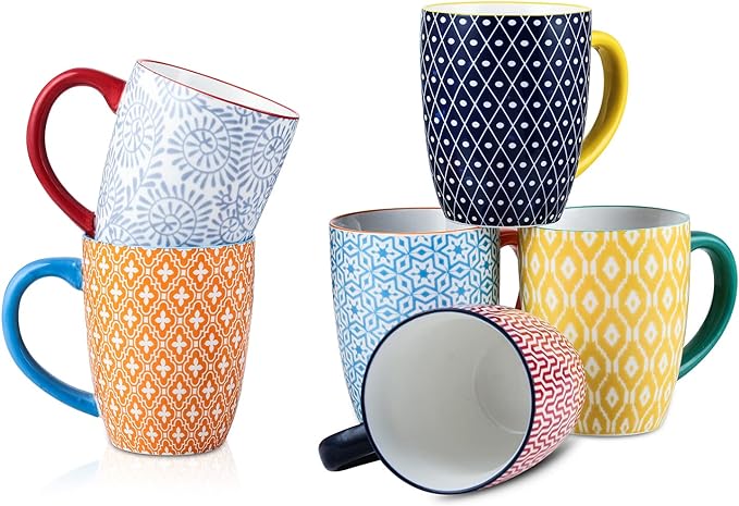 Selamica 16 oz Porcelain Coffee Mugs Set of 6, Coffee Cups Ceramic by Selamica