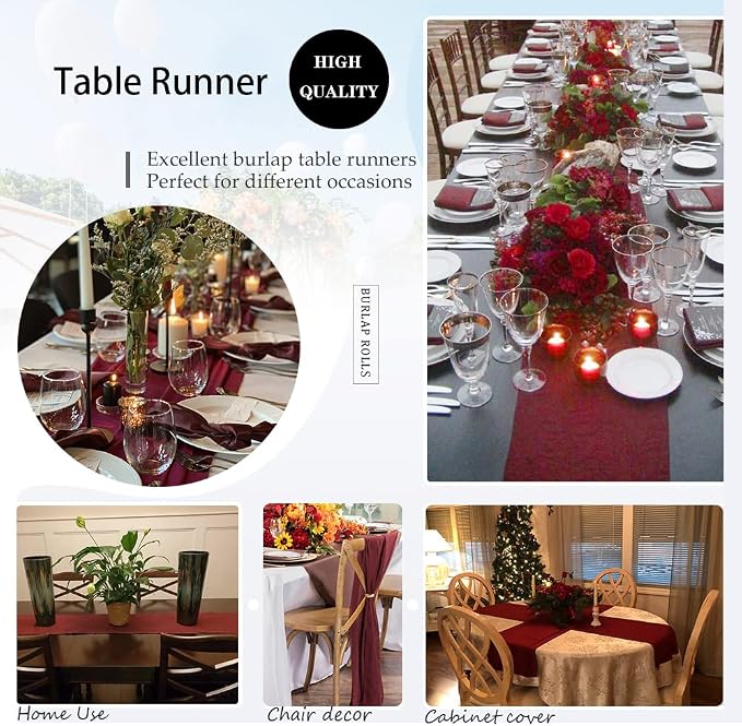 Burgundy Valentines Day Table Runner Burlap Table Cloth 2 Packs 13x108 Inch | - Image 6
