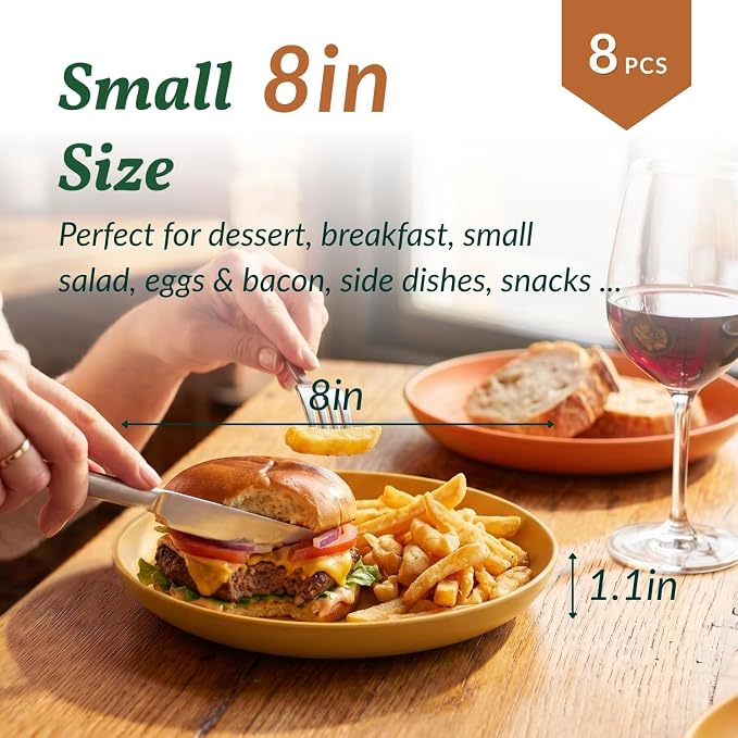 Deep Dessert Plates Unbreakable Wheat Straw Dinner Plates 8 PCS Microwave & - Image 2