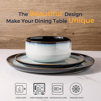 LeRATIO Ceramic Dinnerware Set of 4, Poreclain Plates, Handmade Reactive Glaze - Image 2