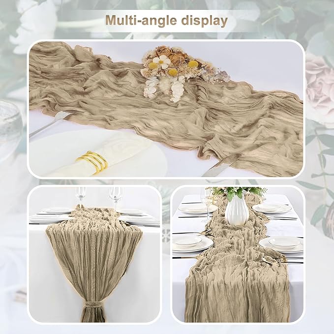 1 Pack Khaki Cheesecloth Table Runner 35x120 Inch 10Ft Rustic Gauze Cheese - Image 5