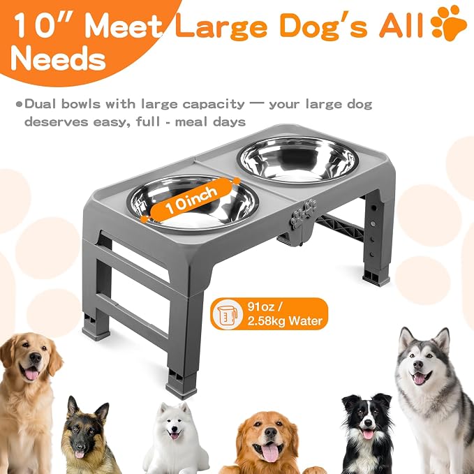 Elevated Dog Bowls for Large Dogs 5 Adjustable Heights 7.5"-15.4", 2 X-Large - Image 4