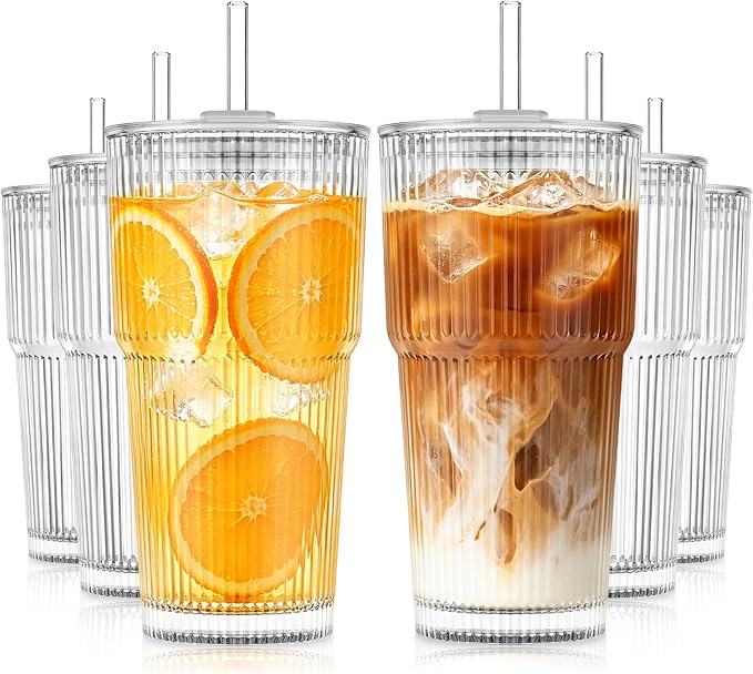 KEMORELA 20oz Ribbed Glass Tumblers by KEMORELA