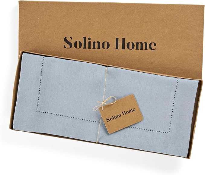 Solino Home 100% Pure Linen Table Runner Blue, Classic Hemstitch 14 x 48 in | - Image 6