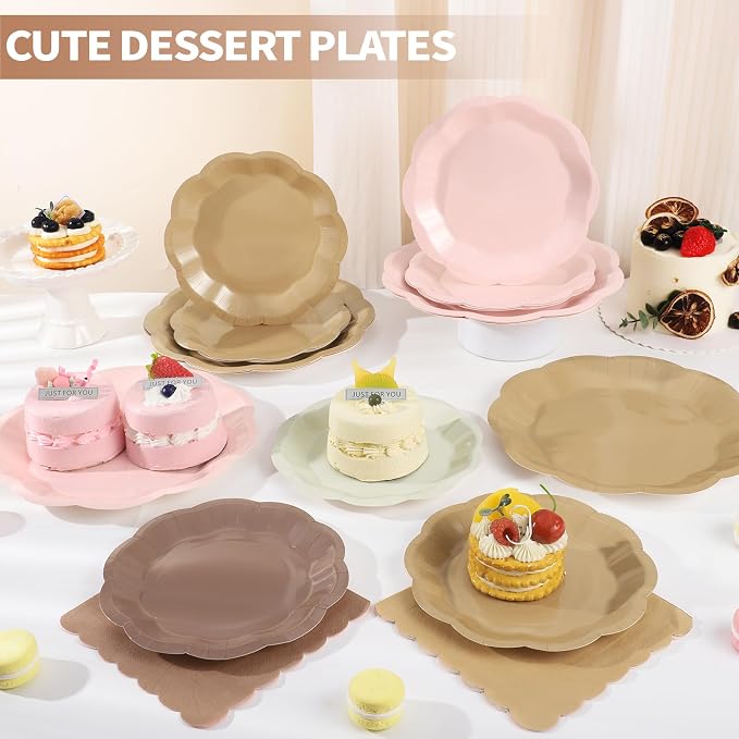 NatNarr Brown Plates And Napkins Set, 24 Guests, Boho Baby Shower | 24 Dinner - Image 4