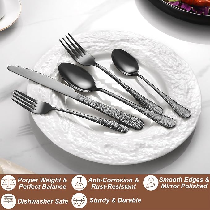 20 Pcs Black Silverware Set for 4, Food Grade Stainless Steel Flatware Set - Image 3