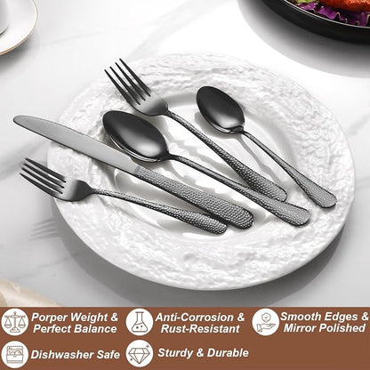20 Pcs Black Silverware Set for 4, Food Grade Stainless Steel Flatware Set - Image 3