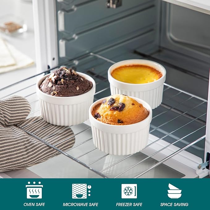 vancasso 6 oz Ramekins with Lid, Porcelain Creme Brulee Souffle Dishes - Image 4