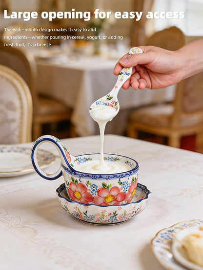 silesia Handmade Loop Handle Soup Bowl, Plate and Spoon Set Ceramic Hand - Image 4