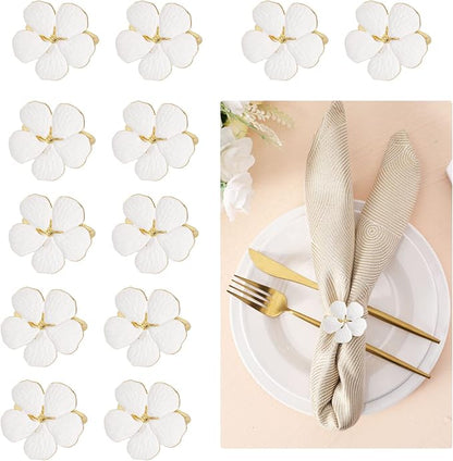 Lewondr Napkin Rings 12 Pack Flower Napkin Holders Dinner Table Rings White | by Lewondr