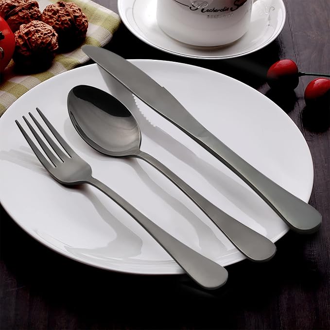 LIANYU Black Silverware Set for 2, 10-Piece Stainless Steel Cutlery Set | - Image 3