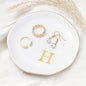 ProCase Ceramic Jewelry Tray, Initial Ring Dish Trinket Plate Engagement Gift, Small Personalized Monogram Ring Bowl for Wedding, White Decorative Jewelry Holder for Women Vanity -Letter H