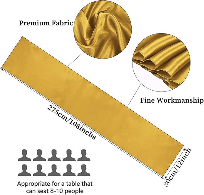 20-Pack Gold 12 x 108 inches Long Premium Satin Table Runner | Wedding - Image 2