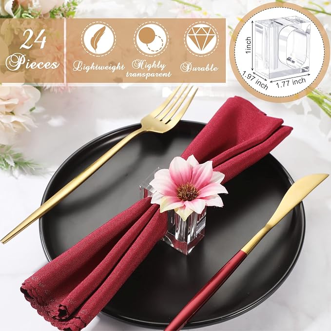 24 Pcs Acrylic Napkin Rings Clear Napkin Holder Bulk - Image 2