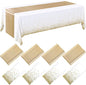 Breling 8 Pack White and Gold Disposable Plastic Tablecloths and Satin Table Runner Set, 54 x 108 Inch Tablecloth, 12 x 108 Inch Table Runners for Wedding First Communion Baby Shower Graduation