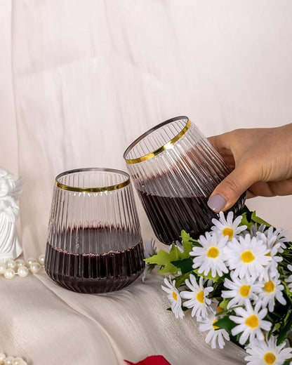 Goodluck 36 Pack 12oz Stemless Plastic Wine Glasses Clear Ribbed Gold Rim | - Image 7
