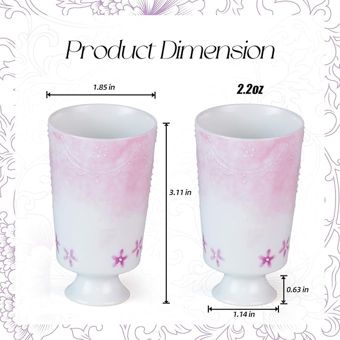 KAMMAK Ceramic Tea Cups Set of 2, 2.2 oz, Vintage Small Teacups, 704N | Hand - Image 6
