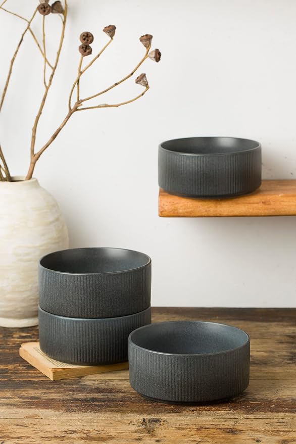 famiware Cereal Bowl Set, 23 oz Soup Bowls Set of 6, Matte Dark Charcoal | - Image 2