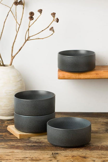 famiware Cereal Bowl Set, 23 oz Soup Bowls Set of 6, Matte Dark Charcoal | - Image 2