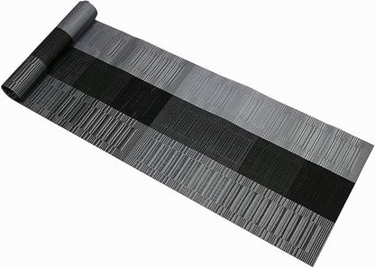 SHACOS Woven Vinyl Table Runner 12 x 54 inch PVC Runner for Dining Table Coffee Table Counter Wipe Clean Indoor Outdoor, Ombre Black and Gray