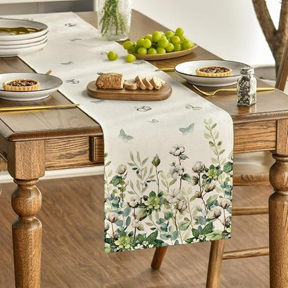 Artoid Mode Cotton Plant Leaf Butterfly 210 GSM Spring Table Runner, Seasonal - Image 3