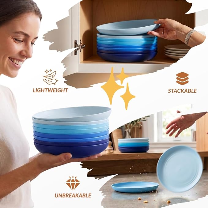 Dessert Plates Set of 8-8 inch Plate Set Wheat Straw Plates - Image 6