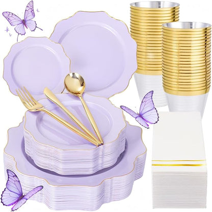 175Pcs Purple Plates Disposable by WDF