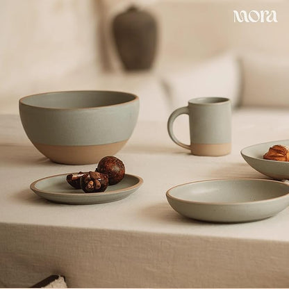 MORA Small Plates Set of 4, 6.5 inch Ceramic Pottery Dessert Plates - Microwave, Oven and Dishwasher Safe - Thyme