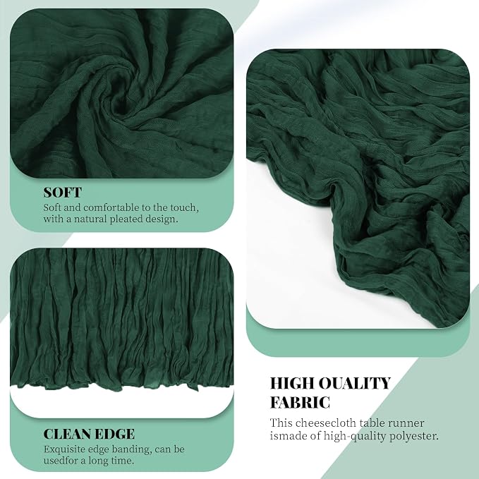 6 Pack Emerald Green Cheesecloth Table Runner, 17 x 108 Inch, Gauze Cheese - Image 4