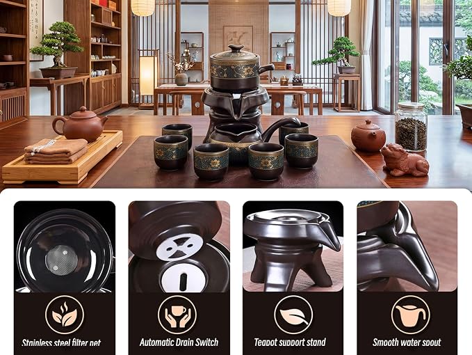 Japanese tea set with Infuser Semi Automatic Tea Set Magic Teapot with 6 cups - Image 2