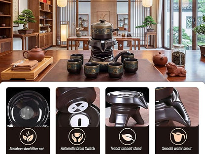 Japanese tea set with Infuser Semi Automatic Tea Set Magic Teapot with 6 cups - Image 2