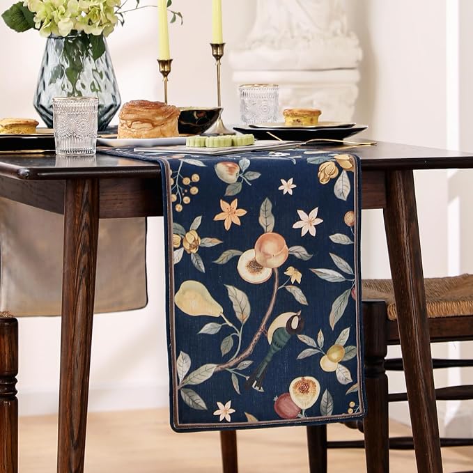 bilin gaier Designer Linen Extra Long Table Runner, Floral Pattern, Dining Table - Image 8