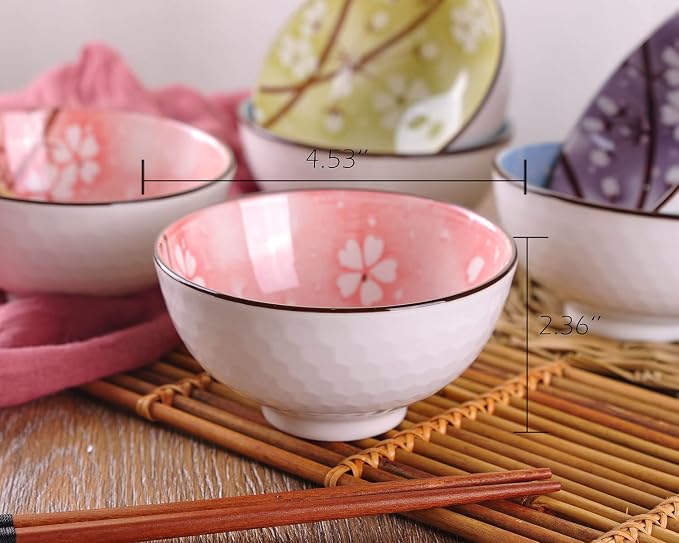 WHJY Cherry Bloom Chinese Japanese Ceramic Rice Bowl 10 oz, Sakura Bowl Gift Set - Image 2
