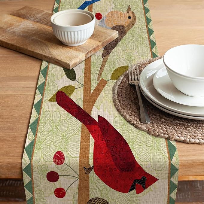 Seliem Summer Birds Tree Branches Table Runner, Cardinal Home Kitchen | Dining - Image 5