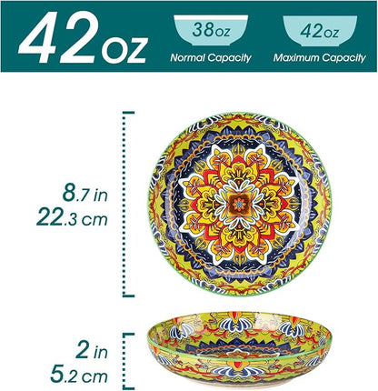 vancasso Pasta Bowls Set of 4, 42oz Ceramic Salad Serving Bowls, Bohemian | - Image 2