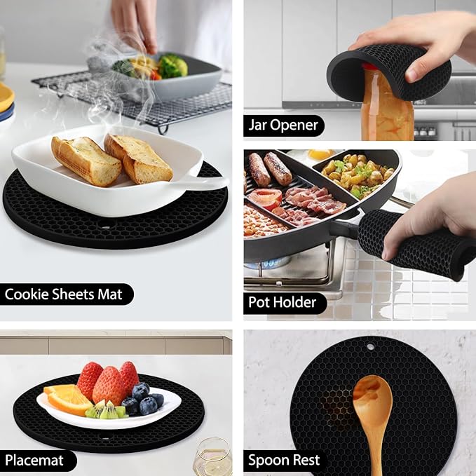 4 Pack Silicone Trivet Mats, 8.7 Inch Flexible Heat Resistant Silicone Hot Pads - Image 4