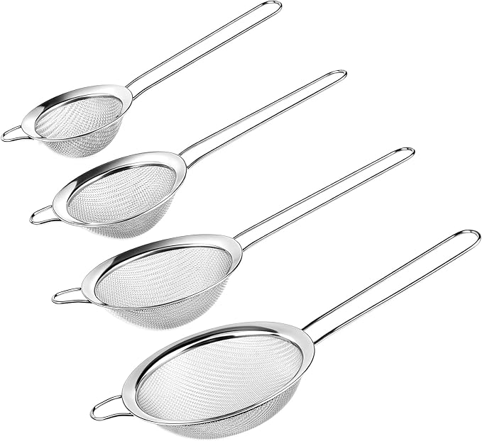 4PCS Fine Mesh Strainer Set, Stainless Steel Kitchen Sieve by Harewu