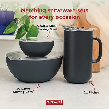 served Large Insulated Serving Bowl with Lid (100oz/3QT) - Double-Walled Stainless Steel Bowl for Hot & Cold Food - Vacuum Insulated, Spill-Resistant Thermal Bowl for Parties, Casseroles, Tailgates