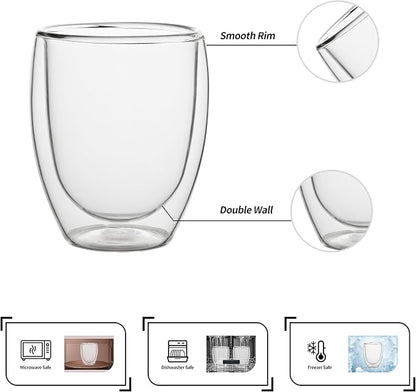 NIRA.Z 4 Pack 11.6oz/343ml Double Wall Glass Coffee Mugs, No Hole Bottom - Image 3
