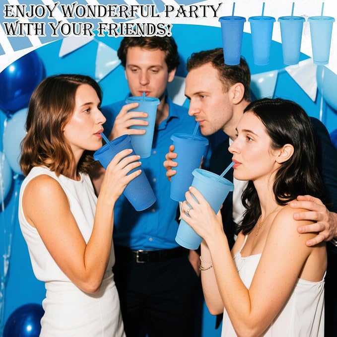 Skylety 12 Pcs Blue Glitter Plastic Cups - Image 5