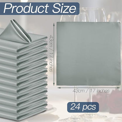 P Pothuiny 24 Pcs Silver Satin Napkins 17 x 17 Inch, Satin Cloth Napkins | - Image 2