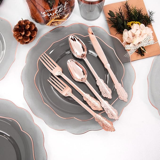 BUCLA 30Guests Clear Black Plastic Plates - Image 4