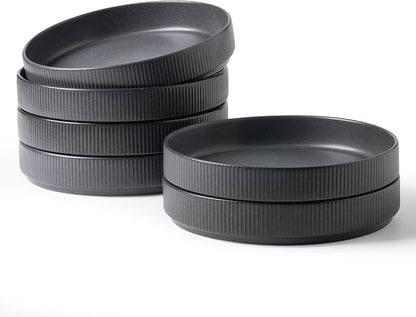 famiware Star 8.25" Pasta Bowls Set of 6, Bowl Plates, Matte Dark Charcoal | by Famiware