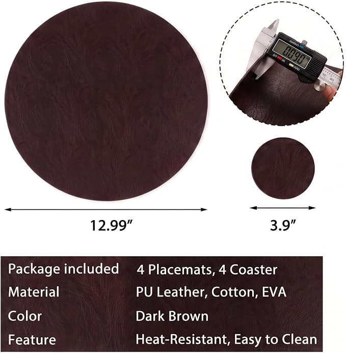 Embossed PU Leather Placemats, Waterproof Coffee Coasters, Kitchen Table Mats - Image 5