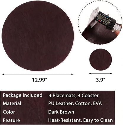Embossed PU Leather Placemats, Waterproof Coffee Coasters, Kitchen Table Mats - Image 5